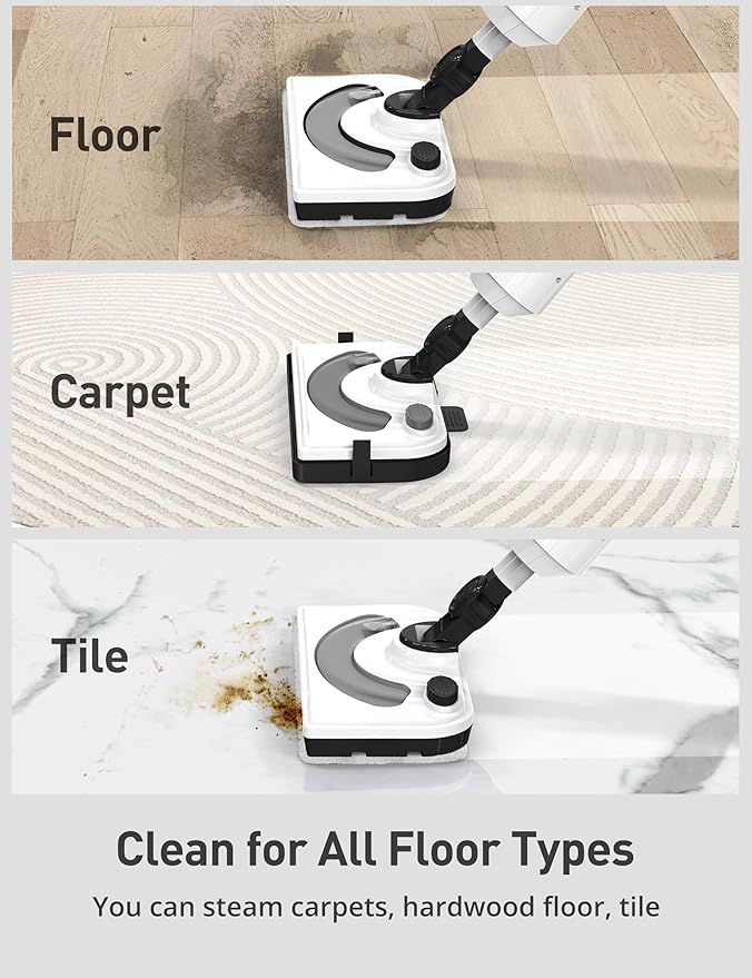 Black Steam Mop for Hardwood Floors, 1300W 25S Heat Up Floor Steamer with Detergent Chamber, Lightweight Cleaner for Tiles/Carpets, 2 Washable Pads