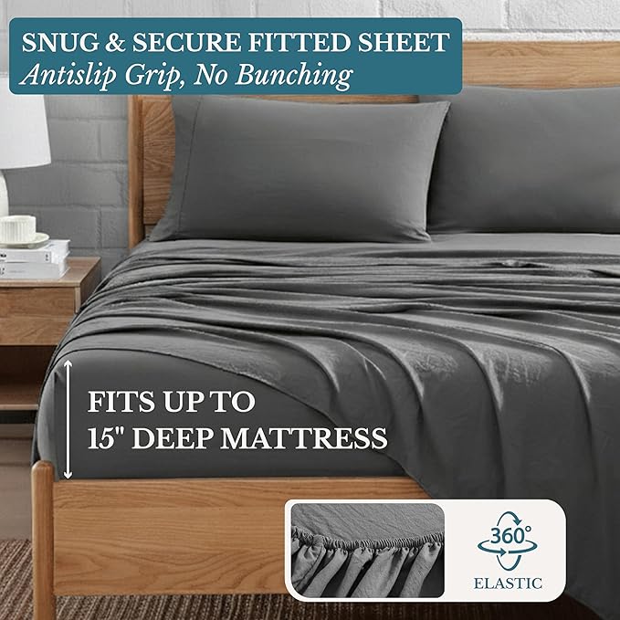 Casa Platino Charcoal 3Pc Brushed Microfiber Twin XL Bed Linen Set - Pre-Washed Ultra Soft, Breathable, Deep Pockets - Hypoallergenic