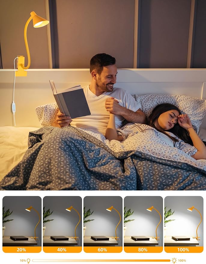 LiFMIRA Desk Lamp Clip on Lamp for Bed, LED Reading Light for Bed Yellow | 3 - Image 4