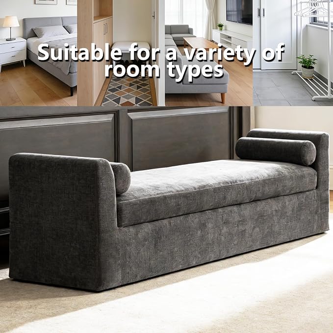 88.6" Extra Large End of Bed Sofa Gray, Chenille Oversized Chaise Lounge Bench - Image 7