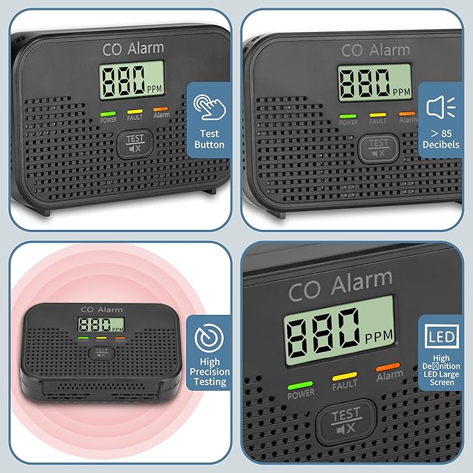 Carbon Monoxide Detector Powered by AA Battery (not Included),CO Monitoring Alarm with LCD Display Screen, Used for Home Basement Kitchen, Hotel Garage, Bedroom, Living Room Voice Alarm 3 Pack