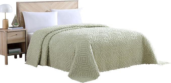 Beatrice Home Fashions Wedding Ring Full Cotton Chenille Bedspread, Sage | by BeatriceHomeFashions