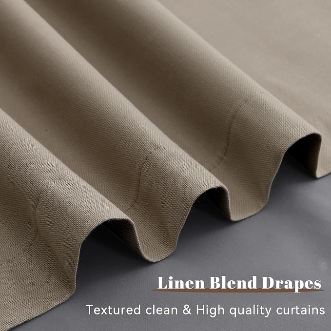 Light Camel 100% Blackout Linen Curtains 90 Inches Long 2 Panel Set Blackout - Image 8