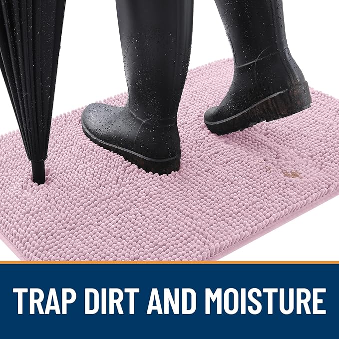OLANLY Dog Door Mat for Muddy Paws 47x32, Absorbs Moisture and Dirt, Absorbent Non-Slip Washable Doormat, Quick Dry Chenille Mud Mat for Dogs, Entry Indoor Entryway Carpet for Inside Floor, Dusty Rose