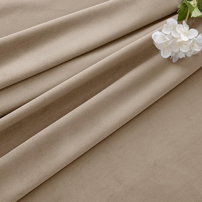 MIULEE Velvet Curtains 50W x 108L 2 Panels Camel Beige Blackout Curtains | - Image 7