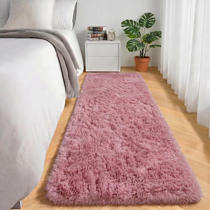 Blush Runner Rugs for Bedroom Living Room, Fluffy 2x6 Bedside Hallway Area Rug - Image 4