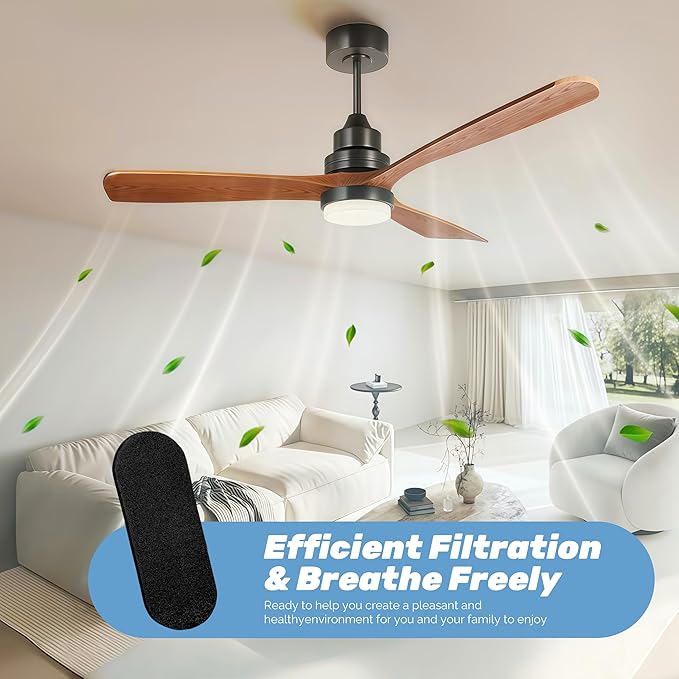 Kuenst Ceiling Fan Filters for Blades，Activated Coconut Carbon Ceiling Fan Filter Accessories Dust Catcher Fits All Ceiling Fans，Black，9.84in*3.93in