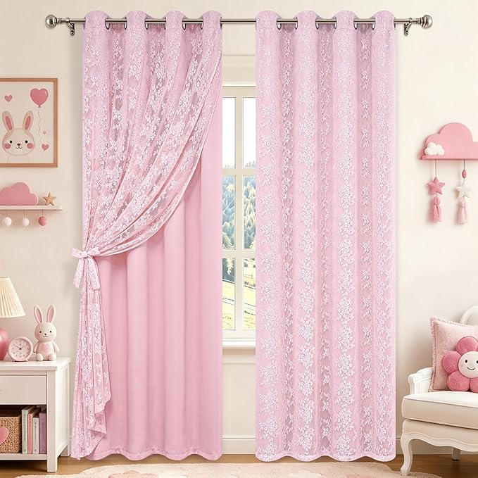 Yinhua Pink Blackout Curtains Double Layer Curtains by yinhua