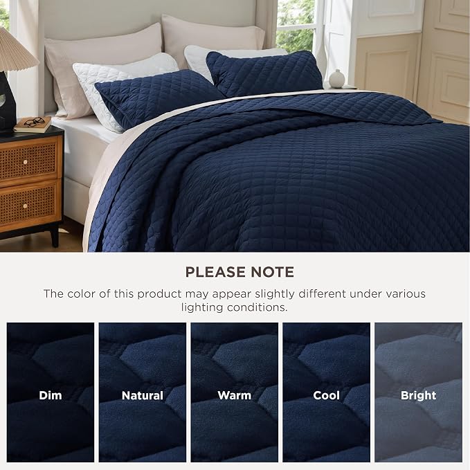 Bedsure King Size Quilt, Classic Honeycomb Quilting Comforter Set Navy | - Image 9