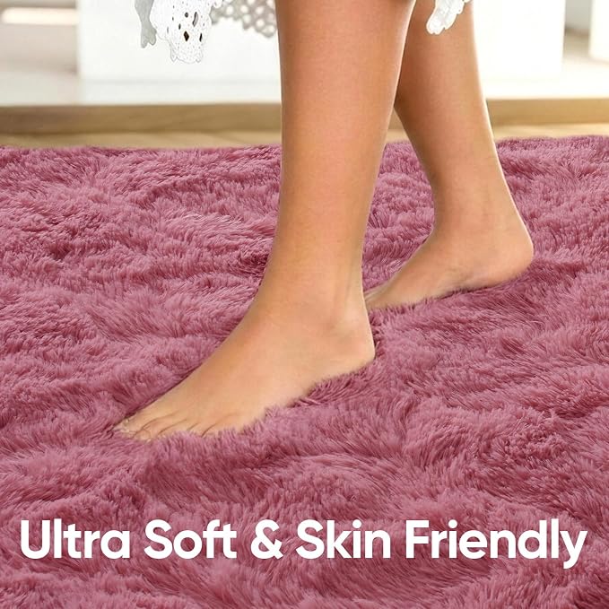 4x6 Blush Fluffy Soft Area Rug Non-Slip - Image 5