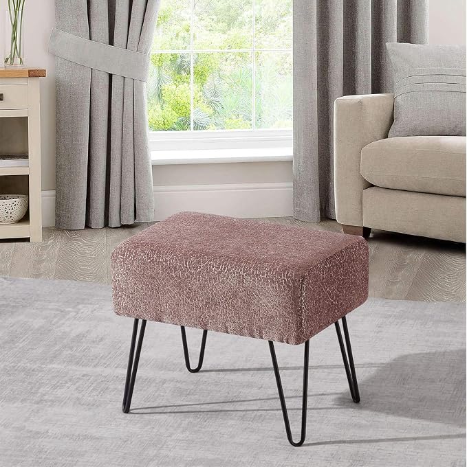 Home Soft Things Jacquard Chenille Ottoman, Babati-Light Brown, Fuzzy Entry Way - Image 4