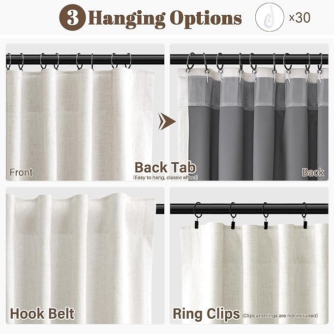 Cream Natural Linen 100% Blackout Kitchen Curtains 45 Inch Length Short Modern - Image 2