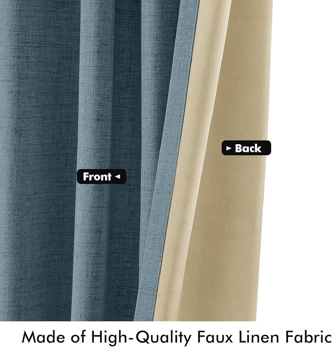 MIULEE 100% Blackout Linen Curtains 42 x 90 Inch Stone Blue 2 Panels | Thermal - Image 6
