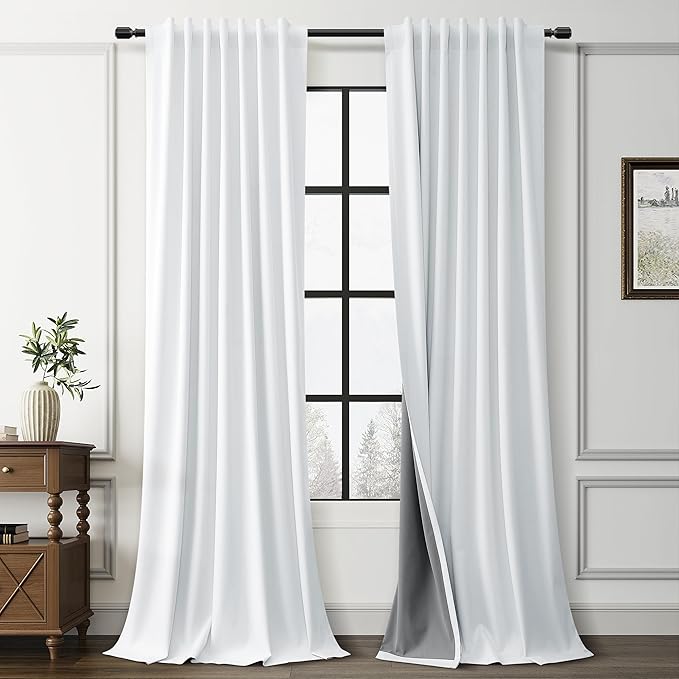 White 100% Blackout Linen Curtains by Guken