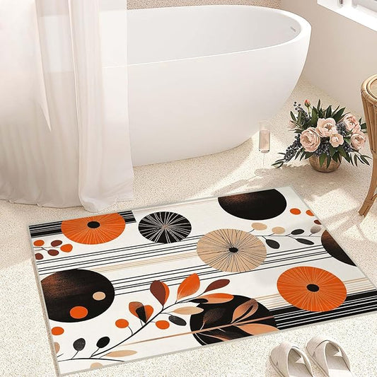 2x3 Entryway Area Rug Orange Black White Bathroom Rug Non Slip Machine Washable Low Pile Small Carpet Kitchen Bedroom Door Mat Entrance