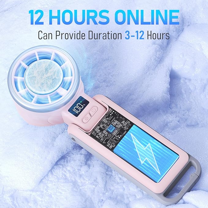 PlayHot Portable Handheld Turbo Fan with Ice Cooling, Rechargeable Personal Fan, Up tp 12Hrs Cooling, 5 Speed 25550RPM Powerful Portable Fan for Travel, Outdoor, Camping, Hiking (Pink)