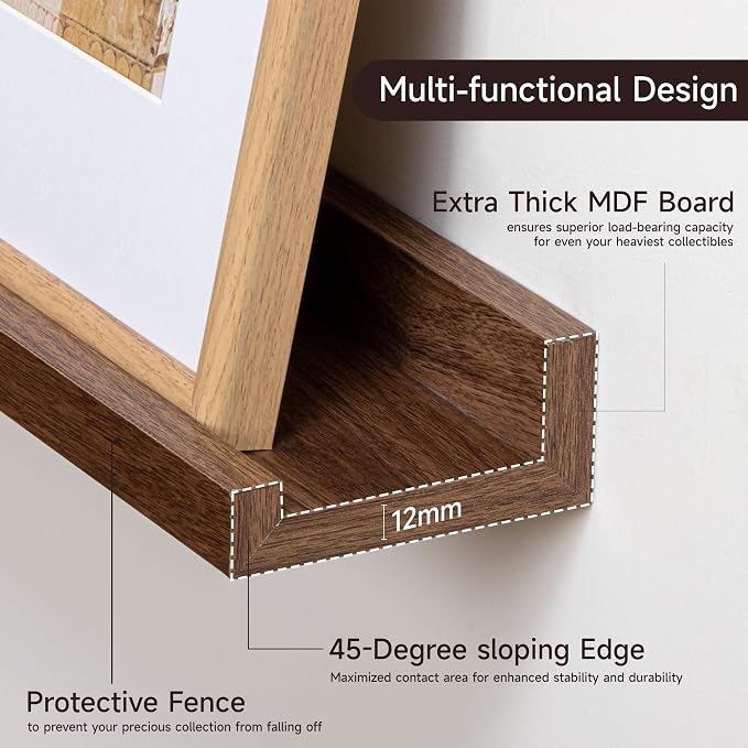 Floating Picture Ledge Shelves Set of 2, 16 Inch Solid Wood Wall Shelves - Image 5