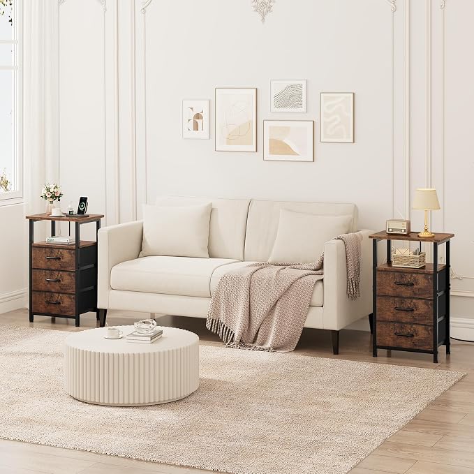 Nightstand Set of 2 with Charging Station, Bedside Table with USB Ports & Outlet - Image 2