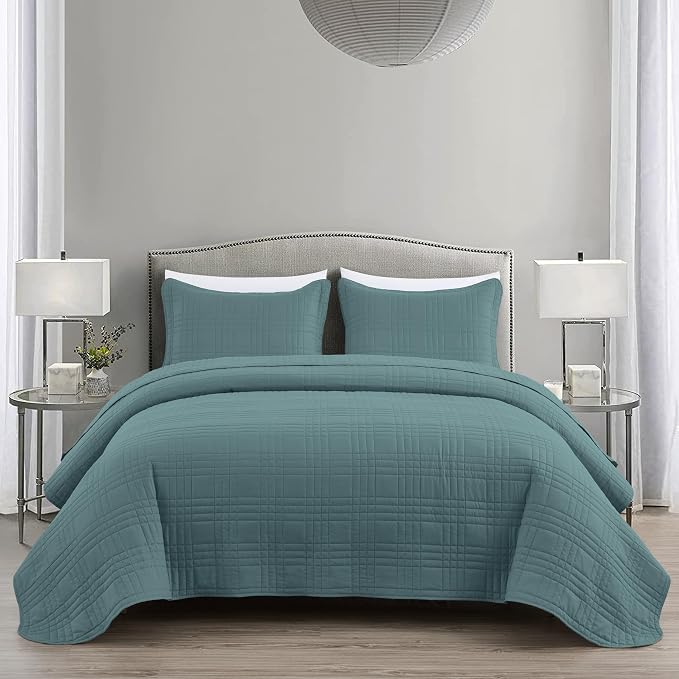 Chezmoi Collection Kingston King Size Bedspread Set, 3-Piece Blue Oversized - Image 3
