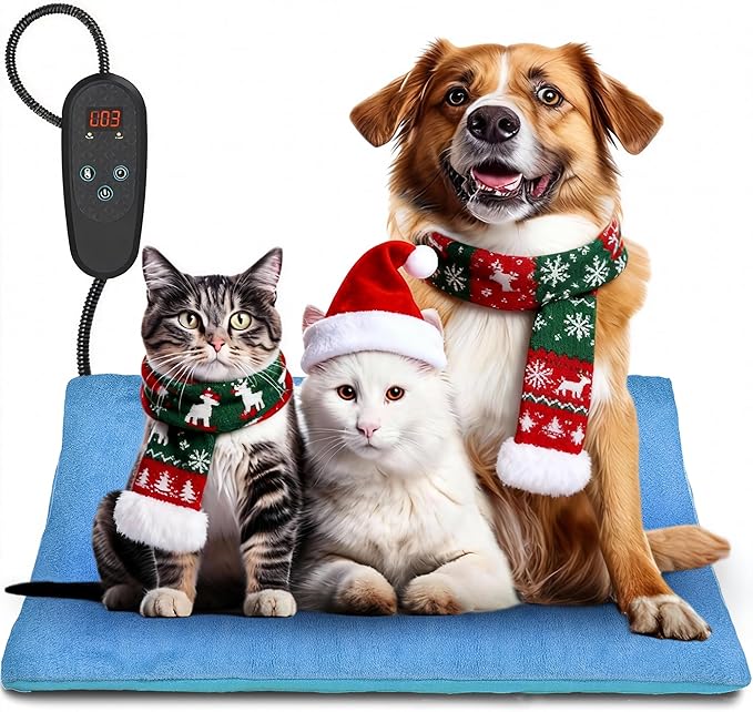 PETNF Pet Heating Pad Temperature Adjustment Anti-bite Puppy with Timer Cat Heating Pad Indoor Waterproof Pet Warming Pad Electric Heated Bed Mat Dog