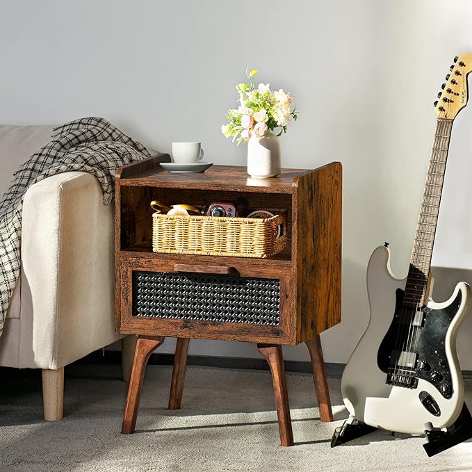 Lerliuo Rattan Nightstands Set of 2, Boho Side Table - Image 2