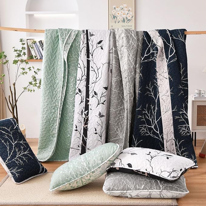 DJY Floral Quilt Set King Size 3 pcs Botanical Bedspread, Elegant Lightweight - Image 9