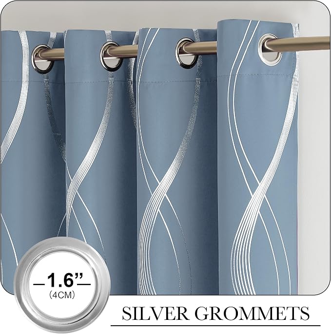NICETOWN Dusty Blue Foil Print 90 inch Long Curtains - Image 5