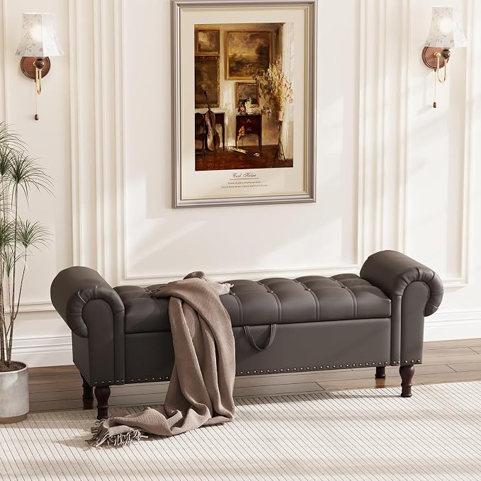 Apicizon 60" Bench with Storage, Upholstered Tufted Button Bedroom Bench with - Image 9