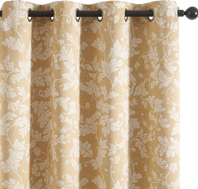 jinchan Brown Floral Blackout Curtains 84 Inch Farmhouse Grommet 2 Panels | by JINCHAN