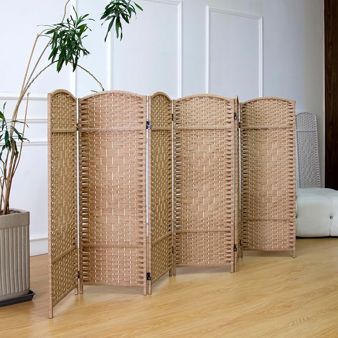 6 Panel Rattan Divider Short Room Partition Screen, Double Sided Folding Divider - Image 5