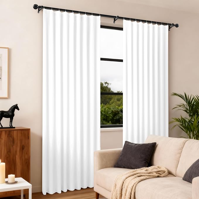 Etherealveil Pure White Pinch Pleated Semi Blackout Curtains 2P 60"x90" | Back - Image 2