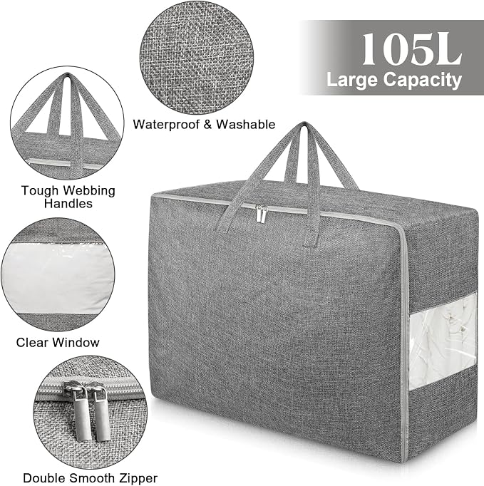 105L Extra Large Storage Bags, Folding Moving Comforter Blanket Storage Bags - Image 2