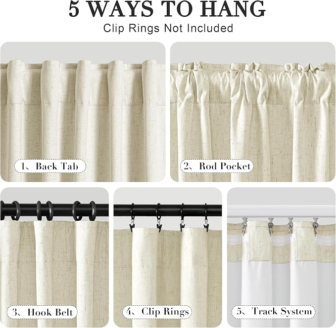 Joywell 100% Blackout Linen Curtains 84 Inch Long - Image 2