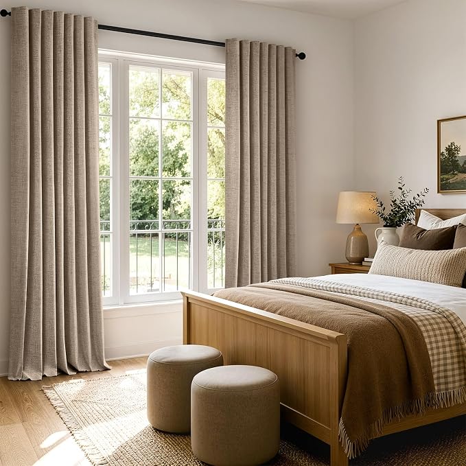 MIULEE 100% Blackout Linen Curtains 42 x 108 Inch Copper Brown 2 Panel | - Image 8