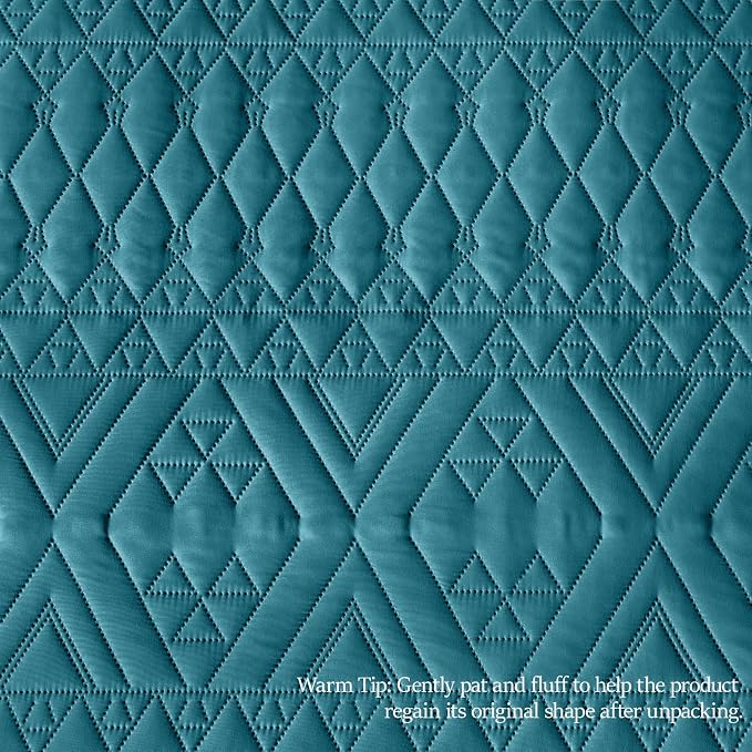 akkialla King/Cal King Quilt Set, Teal Lightweight Microfiber Bedspread Coverlet - Image 7