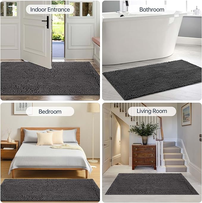 Dog Door Mat for Muddy Paws, 72" x 48" Chenille Absorbent Front Door Mat Inside, Large Runner Mud Mat for Dogs, Trap Dirt Washable Non Slip Outdoor Indoor Entrance Doormats, Grey