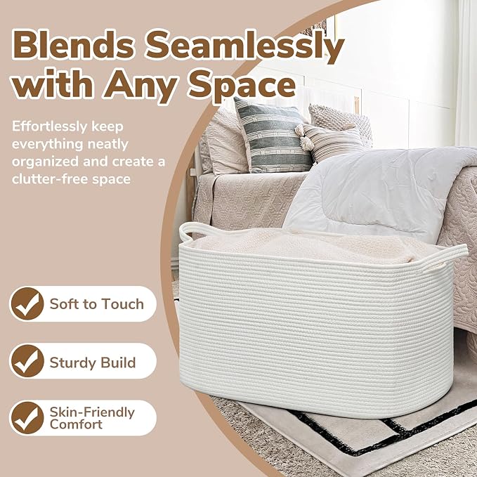 Goodpick Large Woven Rope Blanket Basket, 75L | 21.6'' x 14.9'' x 11.8'' - Image 5
