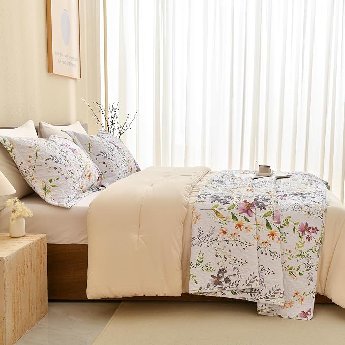 QSH 100% Cotton Quilt King Size Bedding Set 3Pcs Floral Quilt Set Yellow Wild - Image 4