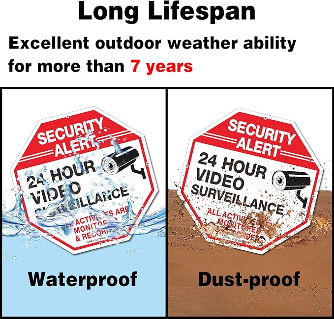 Video Surveillance Signs (2 Pack) 12 x 12 Rust Free .040 Aluminum Security Warning Reflective Metal Signs, Indoor or Outdoor Use for Home Business CCTV Security Camera, UV Protected & Waterproof