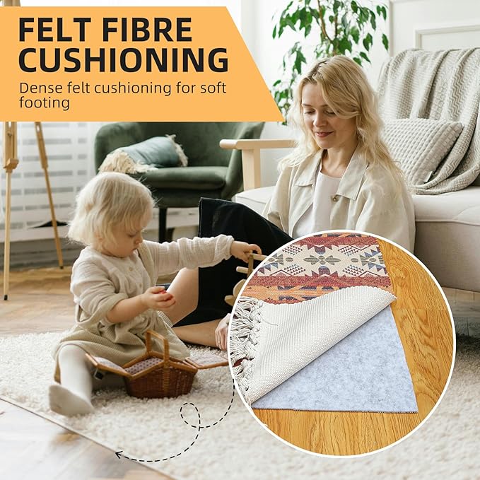 Non Slip Rug Pad, Natural Rubber Backing Rug Pads 1/4” Thick, Felt Rug Gripper Pad, Non Slip Under Carpet Mat, Under Rug Cushion for Hardwood Floors, Carpet Runners (2x10FT)