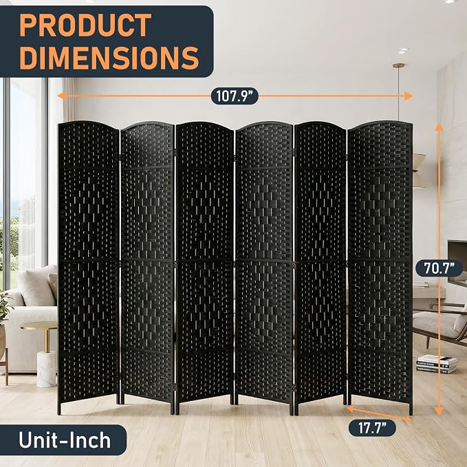 FDW Room Divider 6 Panel Folding Privacy Divider 6 Ft Indoor Wall Divider - Image 2