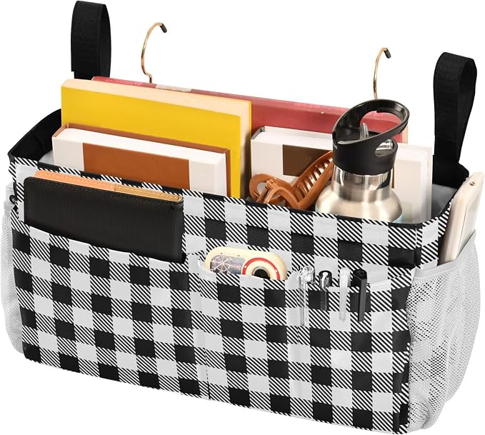 Buffalo Plaid Check Black Print Bedside Caddy Storage Bag Bedside Organizer - Image 3