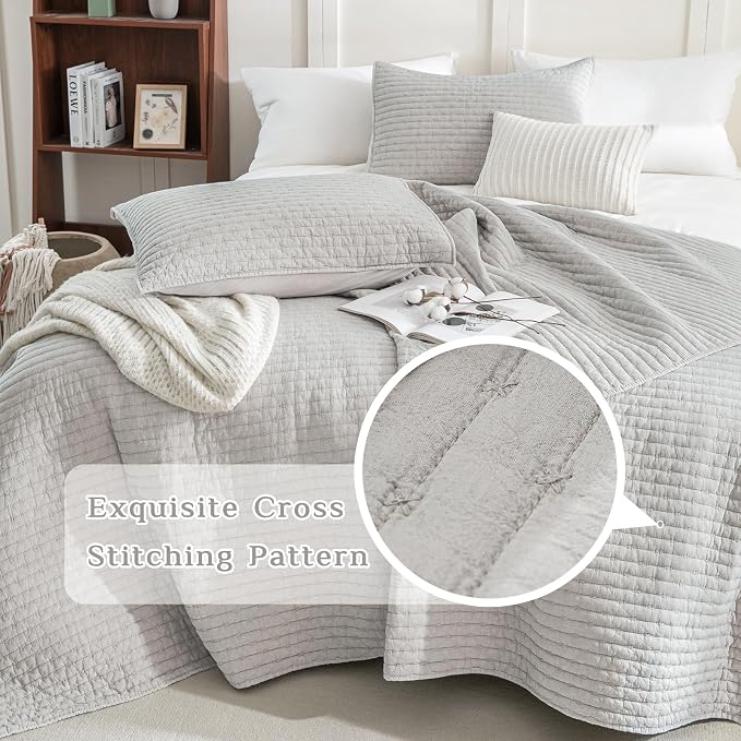 CozyTide Oversized King Bedspread 128"x120", Stone-Washed Cotton King Quilt - Image 3