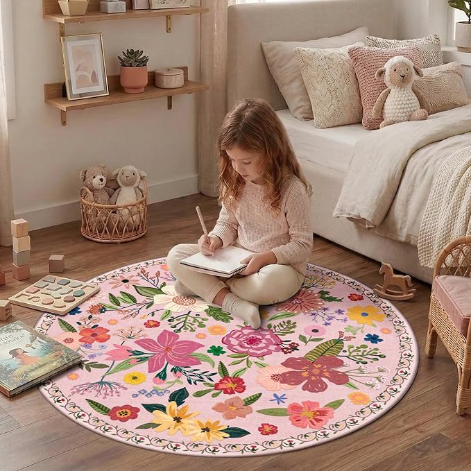 Latte&Fog 4ft Pink Round Area Rug - Image 4