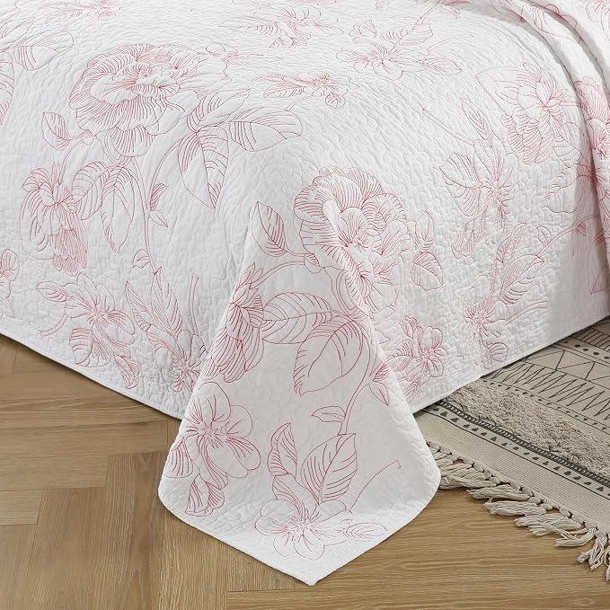 ROOMLIFE Quilt Set King Size 3D Floral Embroidery Pattern 3-Piece Cotton - Image 2