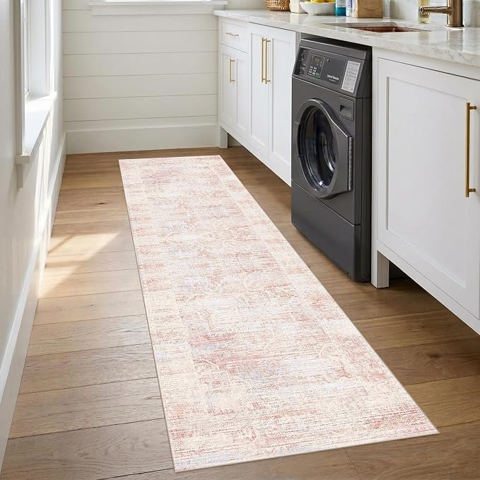 Latte&Fog Washable Hallway 2.6x8 Runner Pink Rug - Image 5
