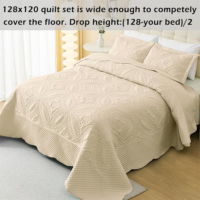 Cmfshape Oversize King Bedspread 128"x120", 3 Piece California King Quilt - Image 2