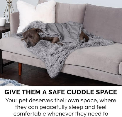 FurHaven Waterproof Throw Blanket For Dogs & Indoor Cats, Reversible Protective Pet Blanket, Extra Large, Long Faux Fur & Velvet, Gray