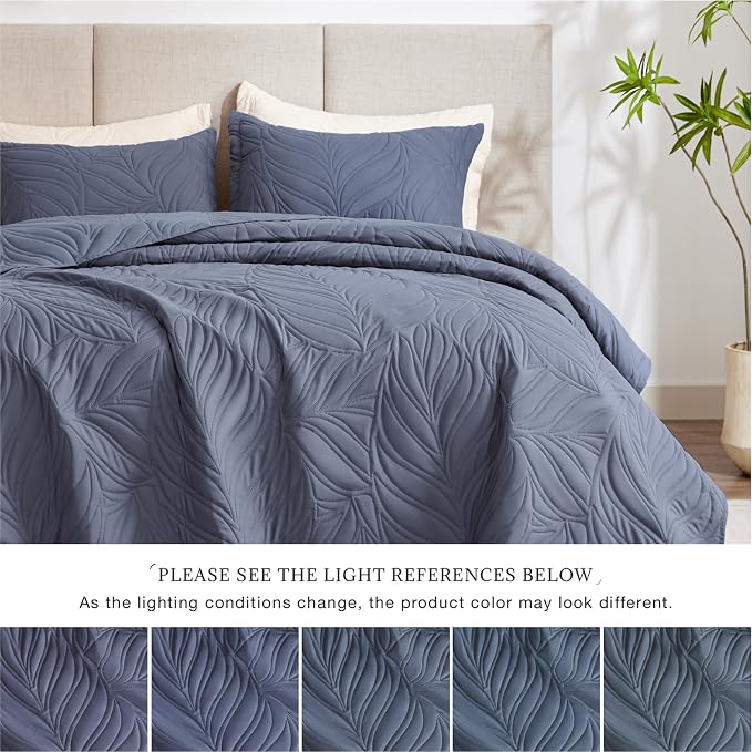 EXQ Home Quilt Set Full Queen Size Bluish Grey 3 Piece, Lightweight Soft - Image 6
