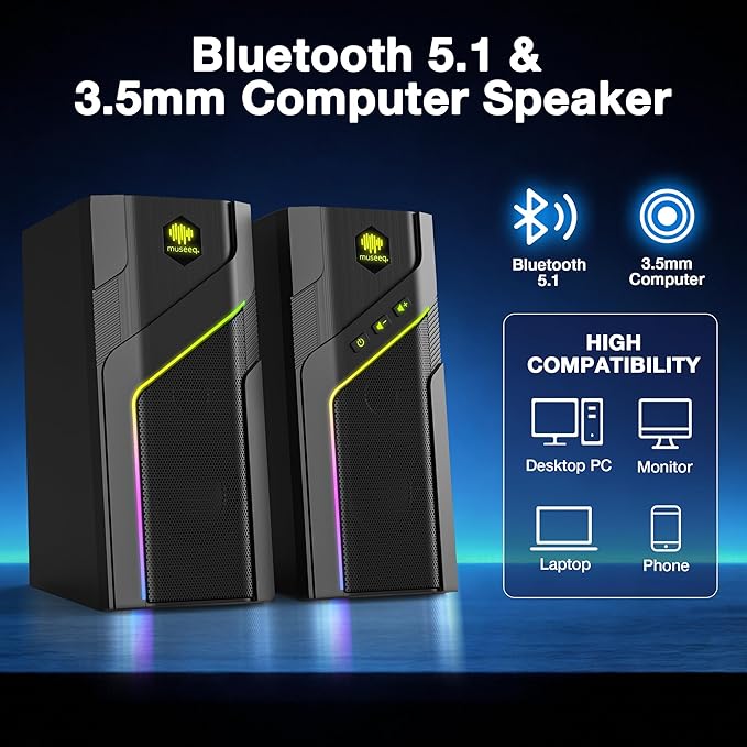 museeq Bluetooth Speaker for Home Use, Compact Wireless Speaker with Clear Sound, Easy Setup Portable Speaker for Bedroom, Desk, Office, Gift Ready